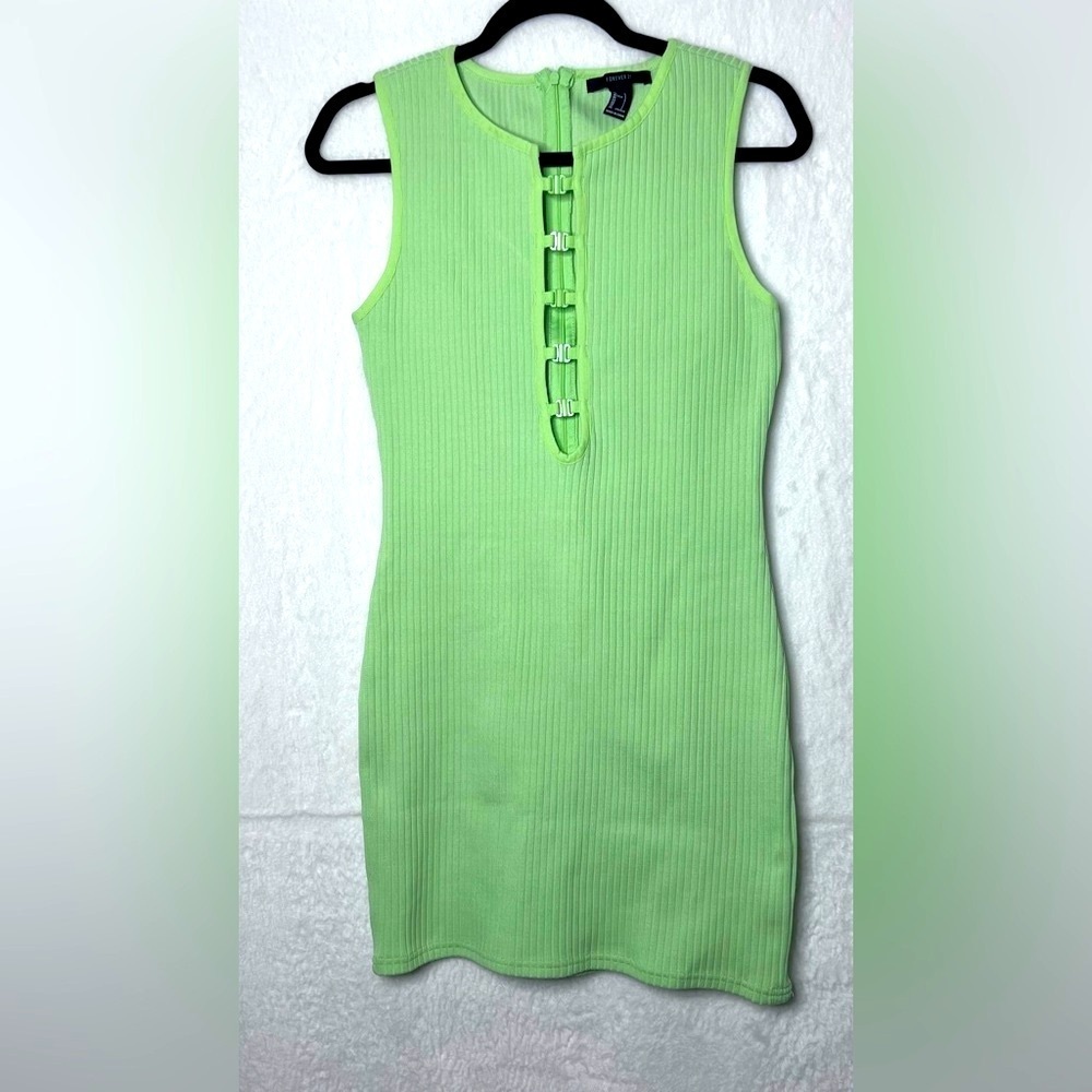 Forever 21 Lime Green Ribbed Hook-and-Eye Mini Dress - Picture 3 of 7
